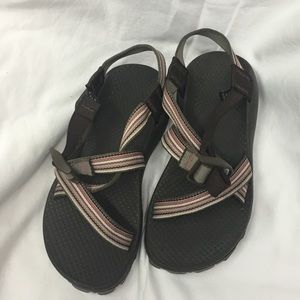 Chaco, brown with pink stripes straps, size 5